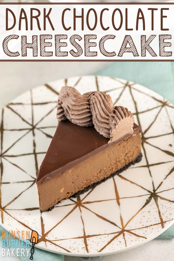 Dark Chocolate Cheesecake: a rich, decadent chocolate cheesecake covered in chocolate ganache. The BEST Dark Chocolate Cheesecake, with all the tips and tricks you need for the smoothest texture!