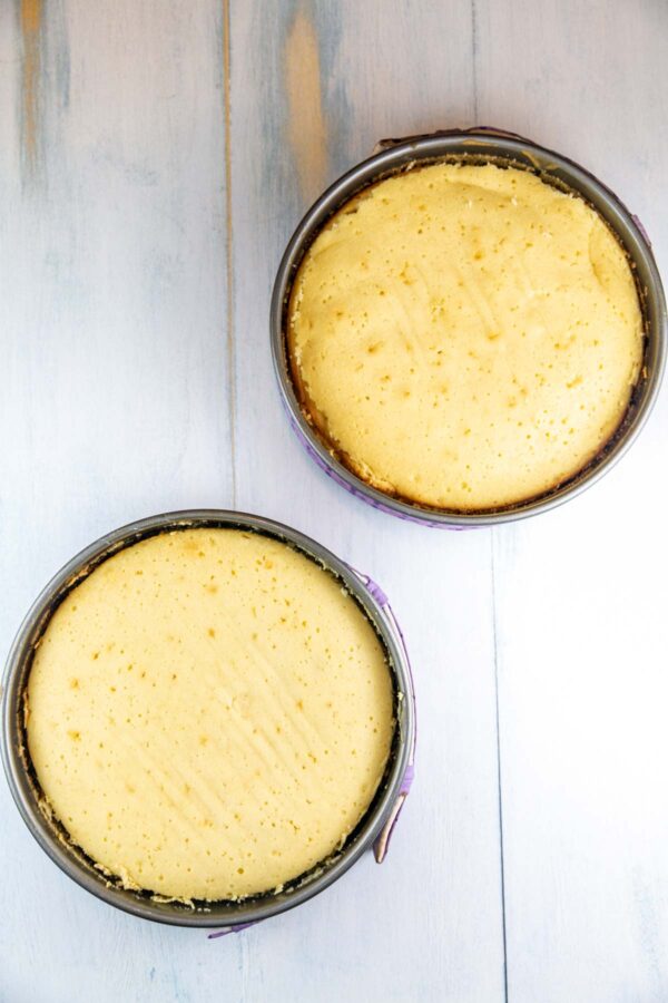 two buttermilk cakes in cake pans