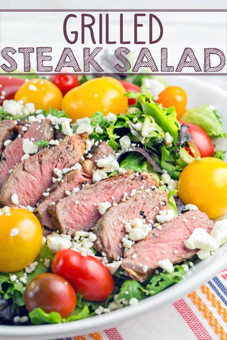 Grilled Steak Salad: grilled steak on a bed of leafy greens with homemade honey mustard vinaigrette - the perfect summer hot weather dinner! {Bunsen Burner Bakery} #salad #steaksalad #steak #grilling