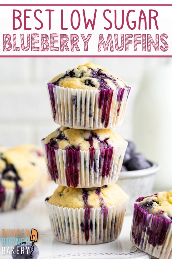Low Sugar Skinny Blueberry Muffins: trade jumbo sugary muffins for these healthier homemade low-sugar muffins.  This easy recipe is still moist, delicious, and flavorful, without all the extra sugar!