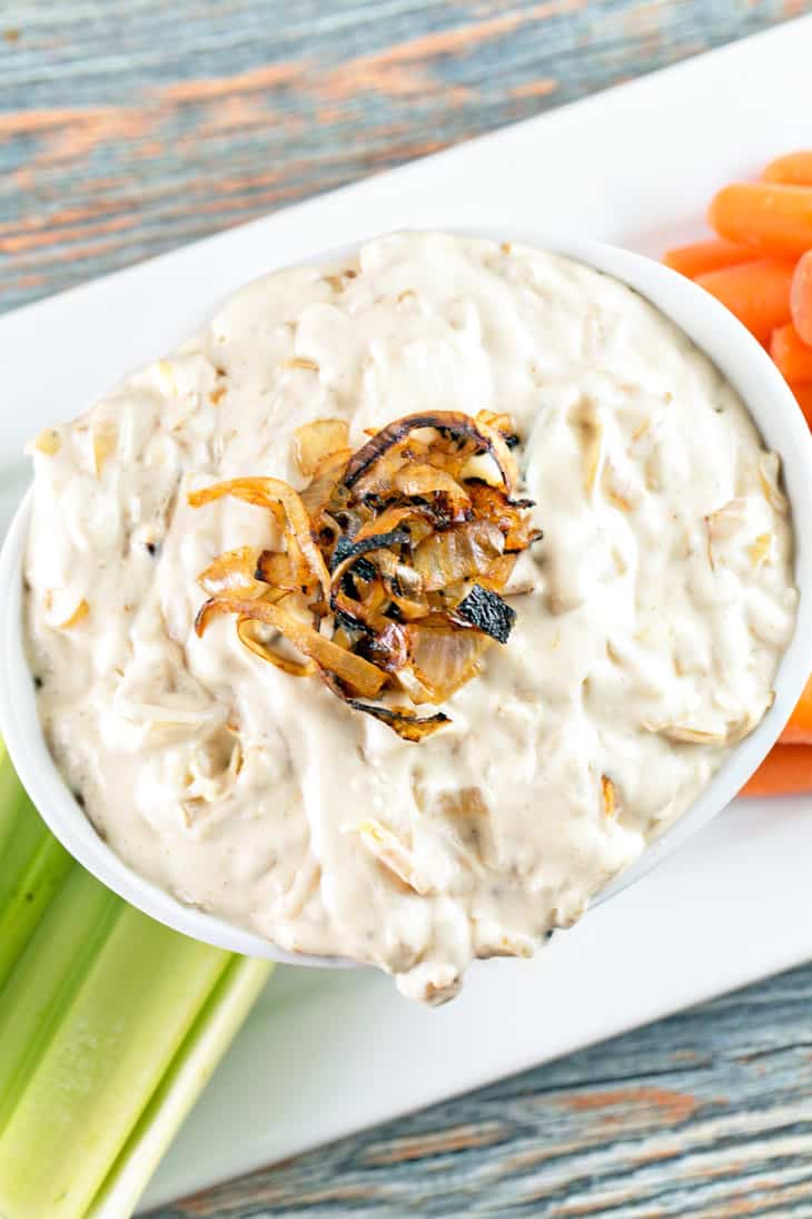 Caramelized Onion Dip: Skip the canned onion dip and make your own from scratch. Slowly caramelized onions mixed with cream cheese, sour cream, and mayonnaise combine to make the ultimate party dip. {Bunsen Burner Bakery}