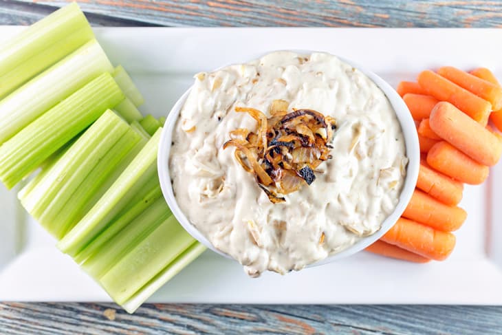 Caramelized Onion Dip: Skip the canned onion dip and make your own from scratch. Slowly caramelized onions mixed with cream cheese, sour cream, and mayonnaise combine to make the ultimate party dip. {Bunsen Burner Bakery}