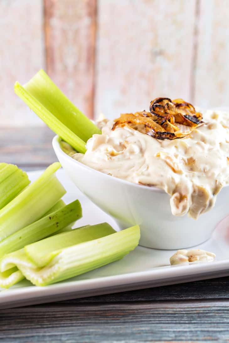 Caramelized Onion Dip: Skip the canned onion dip and make your own from scratch. Slowly caramelized onions mixed with cream cheese, sour cream, and mayonnaise combine to make the ultimate party dip. {Bunsen Burner Bakery}