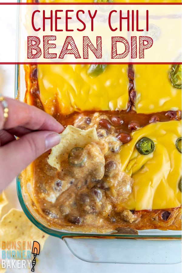 Looking for the perfect EASY party dip? This Chili Bean Dip is just what you need! Made with cream cheese, easy pre-seasoned chili beans, melted cheese, and pickled jalapeños, this dip is vegetarian, gluten-free, and packed full of flavor.