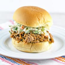 Crockpot BBQ Pulled Pork Sliders with Horseradish Dill Coleslaw: perfect for parties and football games! {Bunsen Burner Bakery} #pulledpork #slowcooker #gameday