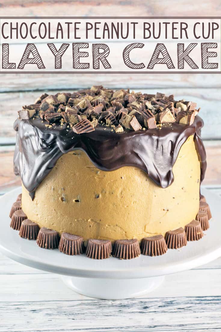 Chocolate Peanut Butter Cup Cake: Chocolate cake, peanut butter frosting, chocolate ganache, peanut butter cups. This Peanut Butter Cup Cake is a chocolate and peanut butter lover's dream. {Bunsen Burner Bakery} #cake #layercake #chocolatepeanutbutter #peanutbuttercups #chocolatecake