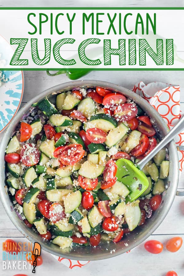 Mexican Zucchini: spice up your summer zucchini with tomatoes, red onion, jalapenos, cilantro, and cotija cheese. An easy vegetarian skillet recipe for dinner or a side.