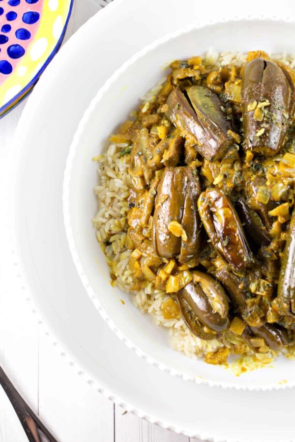 Eggplant Curry with Coconut Milk: vegan and gluten free, this 30-minute meal is the answer to getting out of your weeknight cooking rut. #bunsenburnerbakery #curry #eggplant #glutenfree #vegan