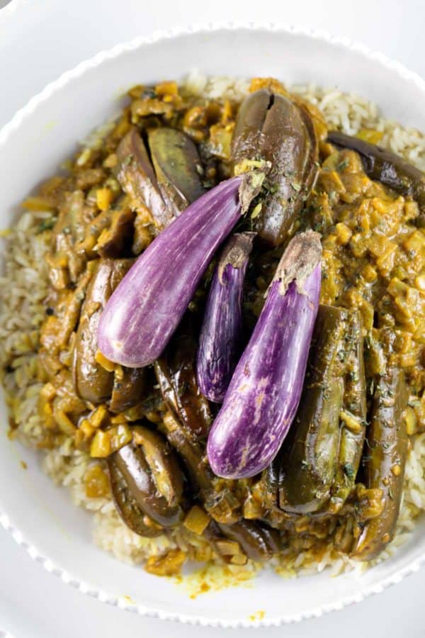 Eggplant Curry with Coconut Milk: vegan and gluten free, this 30-minute meal is the answer to getting out of your weeknight cooking rut. #bunsenburnerbakery #curry #eggplant #glutenfree #vegan