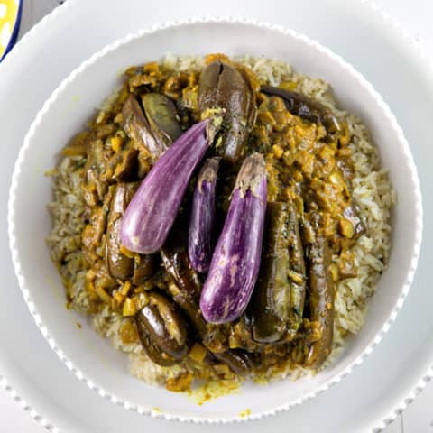 Eggplant Curry with Coconut Milk: vegan and gluten free, this 30-minute meal is the answer to getting out of your weeknight cooking rut. #bunsenburnerbakery #curry #eggplant #glutenfree #vegan