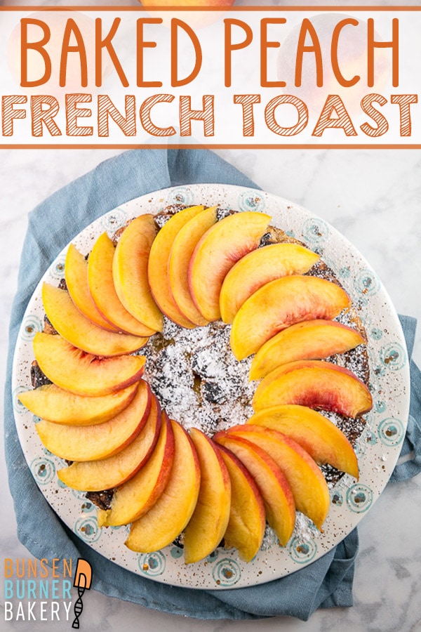 Sweet and custardy, this overnight baked Peach French Toast Casserole is covered in beautiful fresh peaches. Easy enough for every day, but decadent enough for company.