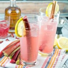 Rhubarb Tom Collins: a delightfully pink twist on a Tom Collins, this simple Rhubarb Tom Collins requires only four ingredients and is perfect to sip all spring and summer long. {Bunsen Burner Bakery} #rhubarb #cocktails #tomcollins #drinks