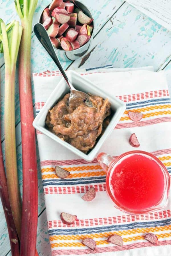 Rhubarb Simple Syrup: turn your extra rhubarb into a brilliantly red and delightfully sweet-tart rhubarb simple syrup. Perfect for topping ice cream, poke cakes, flavoring lemonades and yogurt, and of course, making rhubarb cocktails! {Bunsen Burner Bakery} #rhubarb #simplesyrup #spring #cocktails