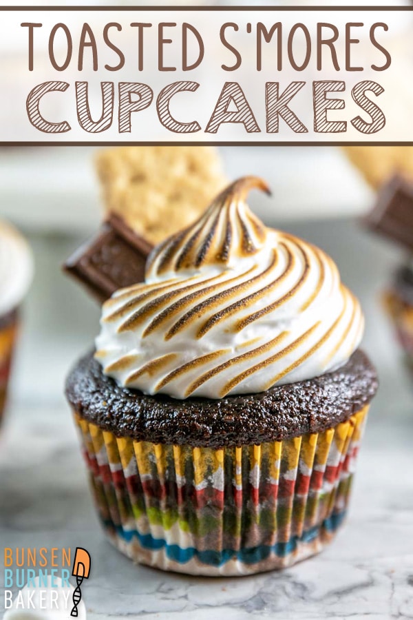 S'mores Cupcakes are a delectable twist on the classic campfire dessert that you can make in the comfort of your own home! They capture the flavors of s'mores with a graham cracker base layer, chocolatey cupcake, and marshmallow meringue frosting to top them off! 