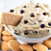 Chocolate Chip Cookie Dough Dip: No bake, egg free, cookie dough - even better than a chocolate chip cookie. Perfect for parties! {Bunsen Burner Bakery}