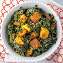 Easy Homemade Saag Panner: Make your own Indian food at home with this easy saag paneer recipe, plus substitutions if you have difficulties finding paneer. {Bunsen Burner Bakery} #saagpaneer #indian #vegetarian #glutenfree