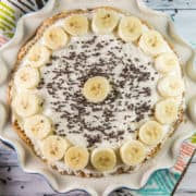 Old Fashioned Banana Cream Pie: A traditional, homemade diner-style pie - banana-infused pastry cream, sliced fresh bananas, and sky-high whipped cream. {bunseburnerbakery.com} #pie #bananacreampie