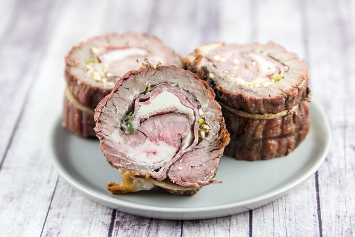 Italian Flank Steak Pinwheels: flank steak stuffed with salami and provolone, rolled tightly, and grilled. Go ahead, impress your friends - they don't have to know how easy this is. {Bunsen Burner Bakery}