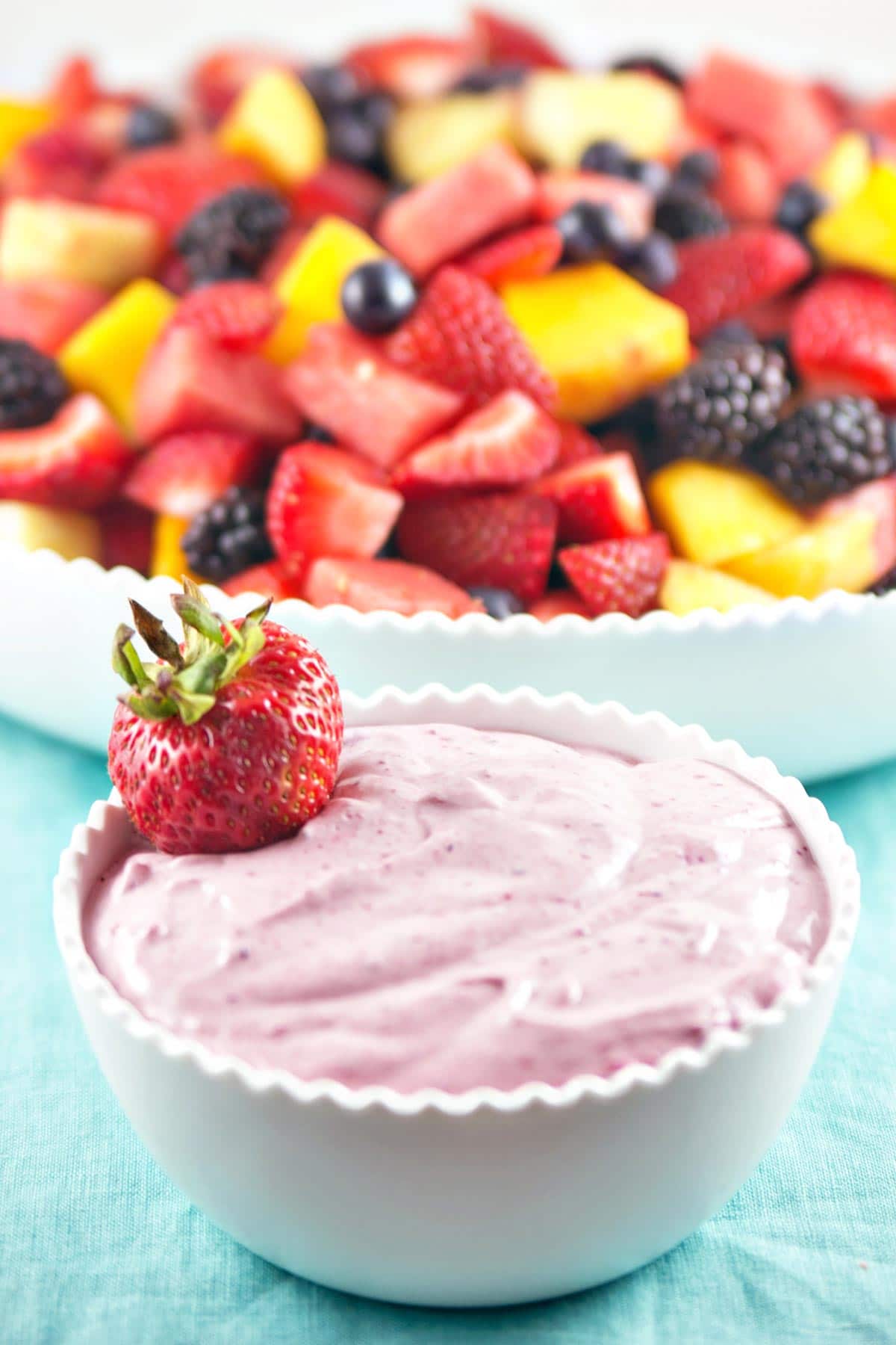 Marshmallow Fruit Dip made with homemade marshmallow fluff and pureed berries. {Bunsen Burner Bakery}