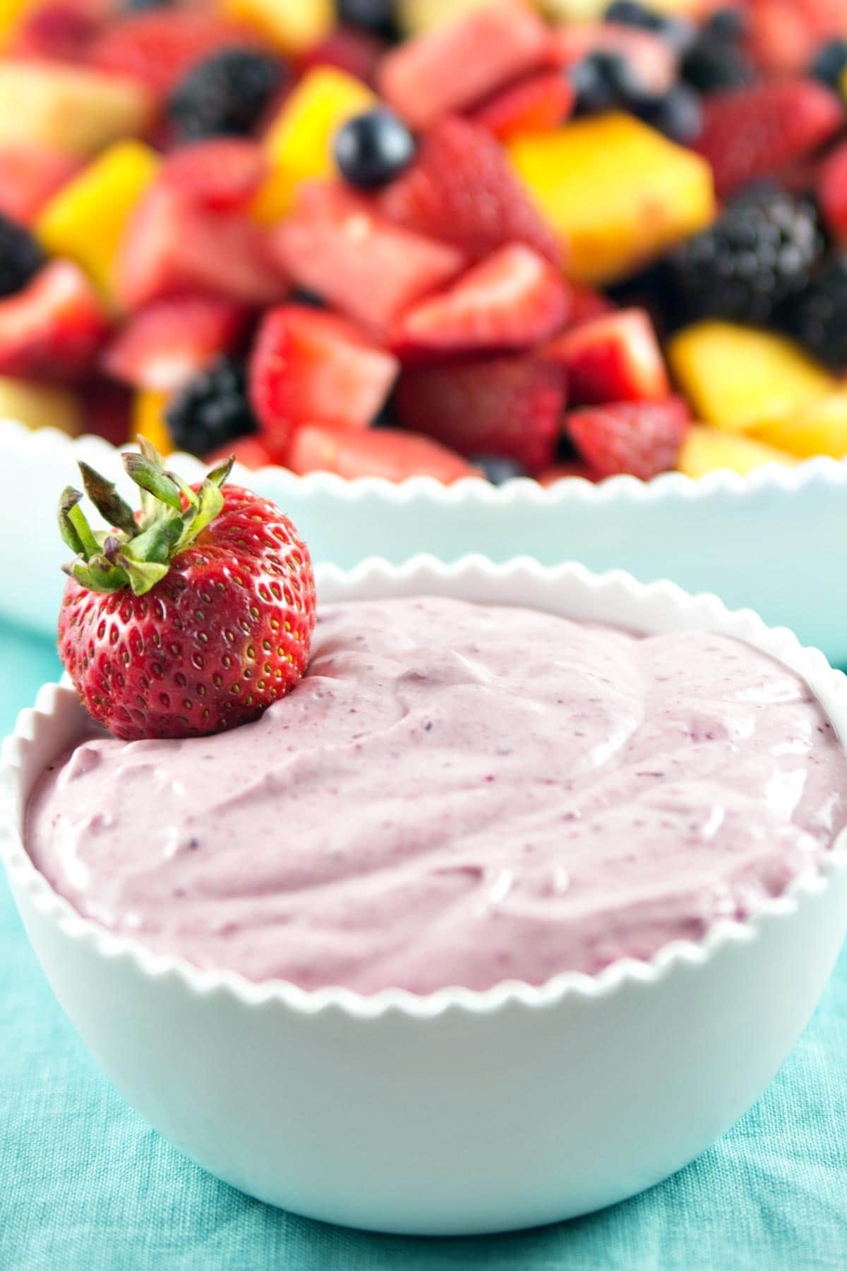 Marshmallow Fruit Dip made with homemade marshmallow fluff and pureed berries. {Bunsen Burner Bakery}