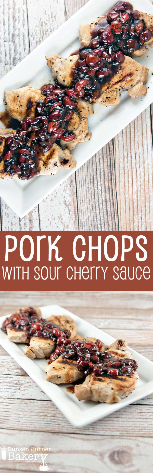 Pan-Grilled Pork Chops with Sour Cherry Sauce: perfectly brined pork chops with a delicious sweet and sour sauce. {Bunsen Burner Bakery}