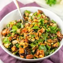 Roasted Eggplant and Smoked Almond Dip: Think outside the typical dip box, with this delicious gluten free and vegetarian dip made from roasted eggplants, smoked almonds, goat cheese, and parsley with a honey vinegar dressing. Also delicious as a side or a salad! #bunsenburnerbakery #dip #salad #glutenfree #partyfood