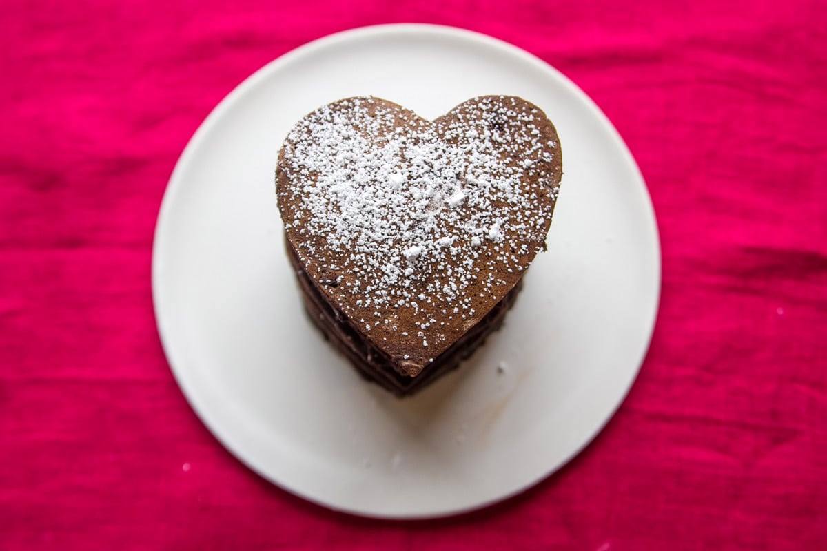 Chocolate Pancakes with Peanut Butter Ganache: Show someone you love them with this decadent breakfast. {Bunsen Burner Bakery}