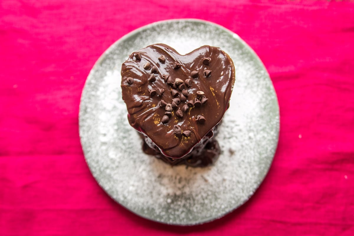 Chocolate Pancakes with Peanut Butter Ganache: Show someone you love them with this decadent breakfast. {Bunsen Burner Bakery}