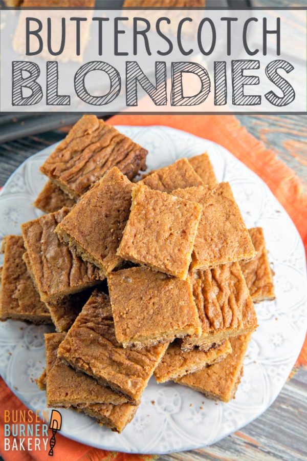 Butterscotch Blondies: a classic recipe for the best chewy blondies, packed full of delicious butterscotch flavor!  Bake in a 9x13 pan so you have enough to share!