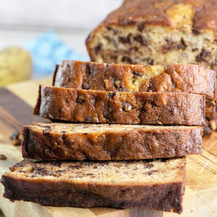 sliced loaf of freshly baked banana bread