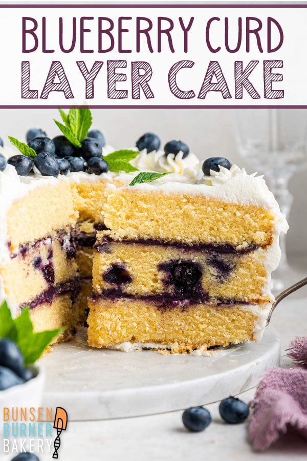 The BEST blueberry layer cake: three moist, tender layers of homemade vanilla cake filled with blueberries, layers of creamy blueberry cardamom curd, and covered in whipped cream frosting. The ultimate celebration or birthday cake for blueberry lovers!