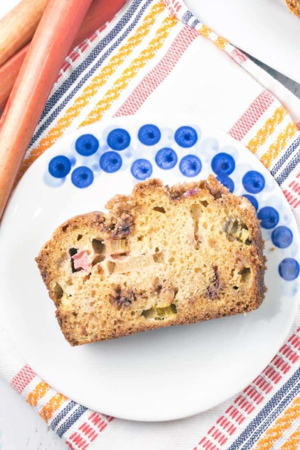 Cinnamon Streusel Rhubarb Quick Bread: a moist, tender quick bread jam packed with fresh rhubarb and a double dose of cinnamon streusel layered into the bread and coating the top.  {Bunsen Burner Bakery}