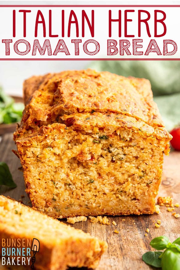 Italian Herb Tomato Bread: an easy savory quick bread recipe starring fresh tomatoes, Italian herbs, garlic, and cheese. Bake up some summer right in your kitchen!