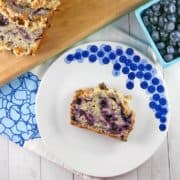 Blueberry Pie Quick Bread: homemade blueberry pie filling swirls with an almond crumble topping. {Bunsen Burner Bakery}