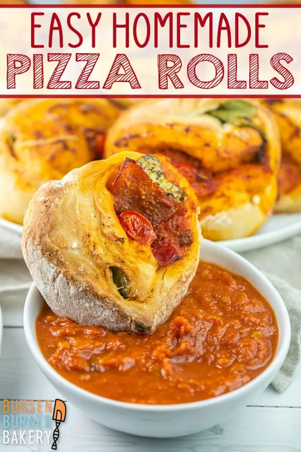 Easy Homemade Pizza Rolls: Quick food processor homemade pizza dough is the star of this easy pizza roll recipe. Fill with cherry tomatoes, pepperoni, veggies, or any other toppings of your choice.