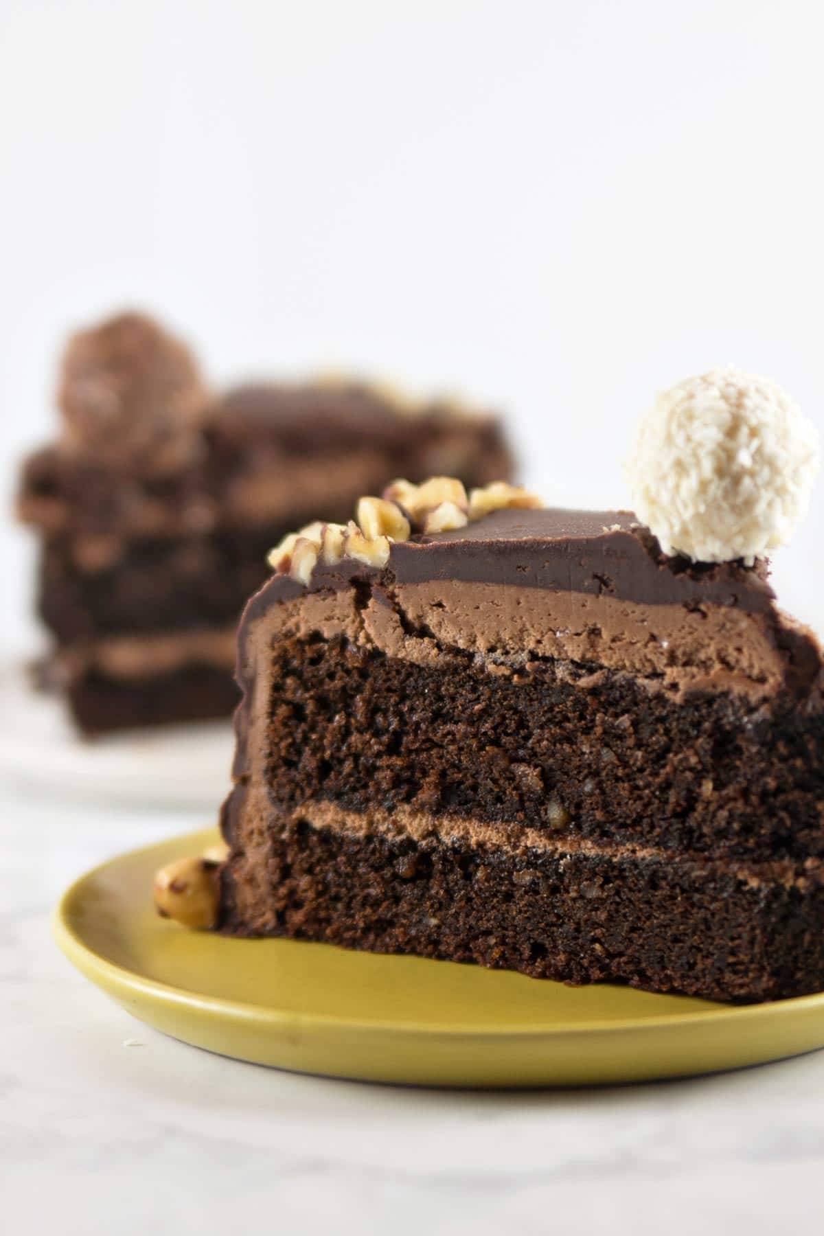 Chocolate Hazelnut Cake two layers of rich chocolate cake, sandwiched