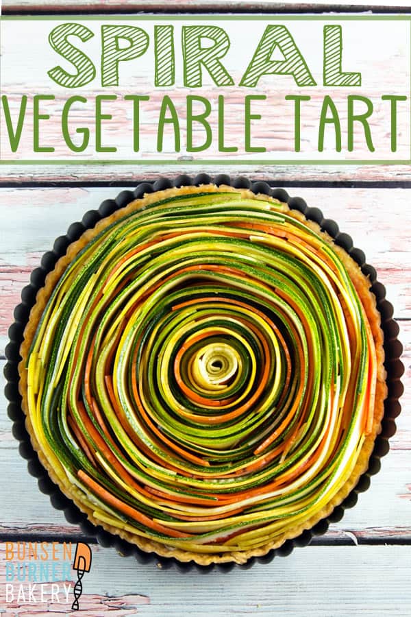Spiral Vegetable Tart: thinly sliced vegetables are the visual star of this edible artwork. With a layer of homemade sundried tomato pesto and a flaky pie crust, this tart is as delicious as it is beautiful! Vegan and gluten free options, too! 