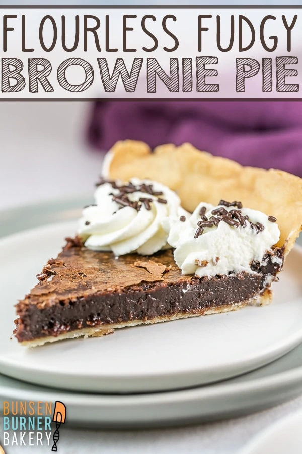 Fudgy Flourless Brownie Pie: chewy edges, gooey middle - the perfect brownie, baked right into a pie crust. An easy recipe for the best chocolate fudge pie (gluten free, too!)