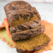 Nutella Swirled Pumpkin Bread: Perfectly spiced pumpkin bread with rich swirls of nutella topping the bread. {Bunsen Burner Bakery}