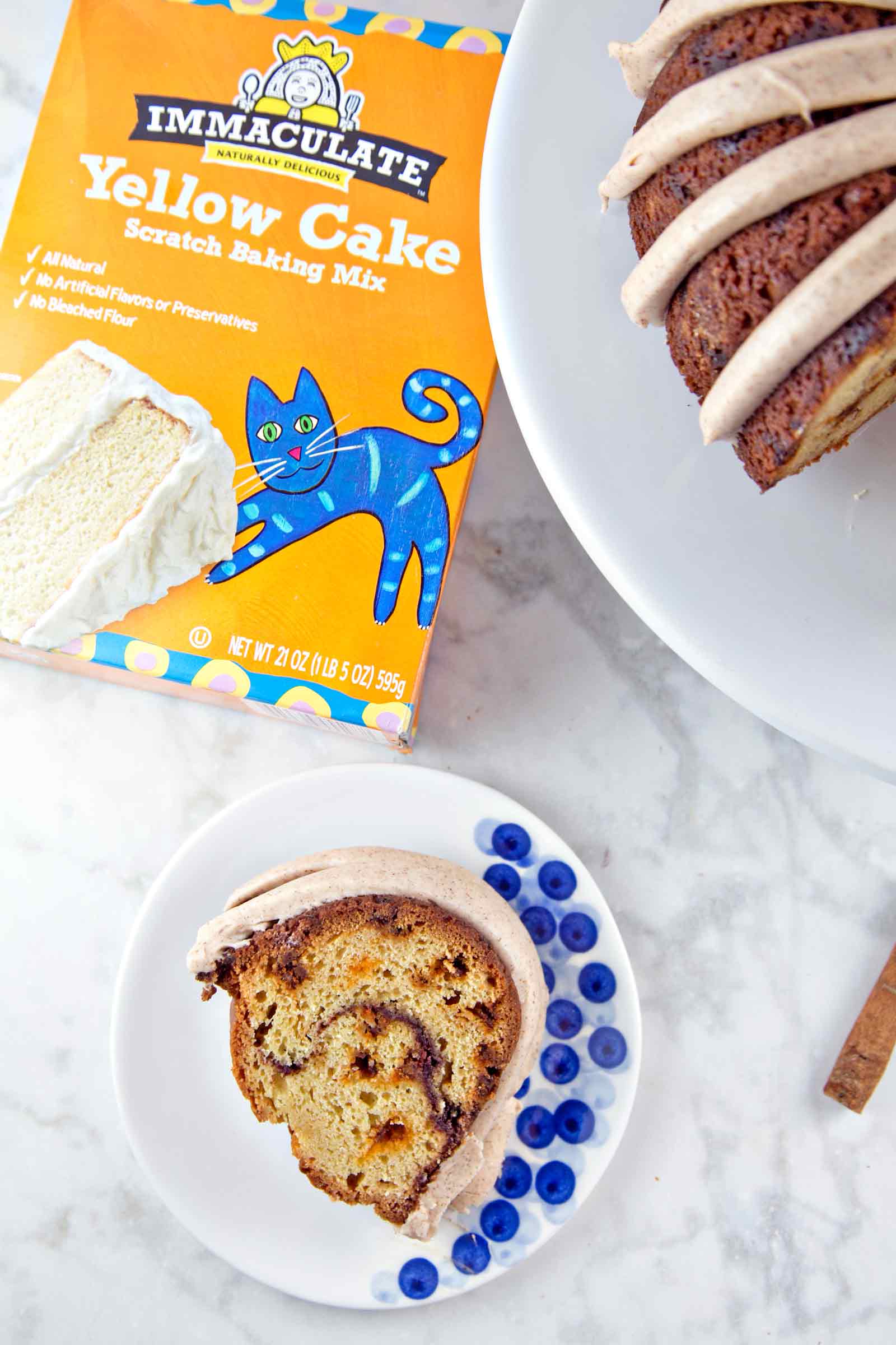 Cinnamon Swirl Bundt Cake: one bowl, whisk by hand, with cinnamon cream cheese frosting. Plus tips for the BEST cake from a boxed cake mix! {Bunsen Burner Bakery}