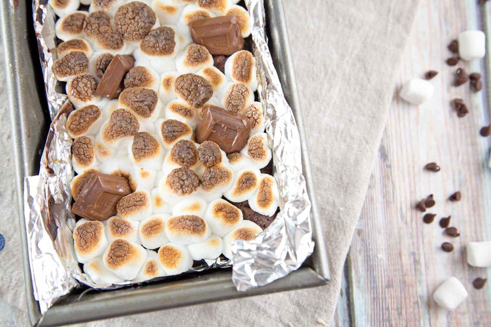 Small Batch S'mores Brownies: a graham cracker crust, rich decadent brownies, and broiled marshmallows - perfectly sized to feed four. {Bunsen Burner Bakery}