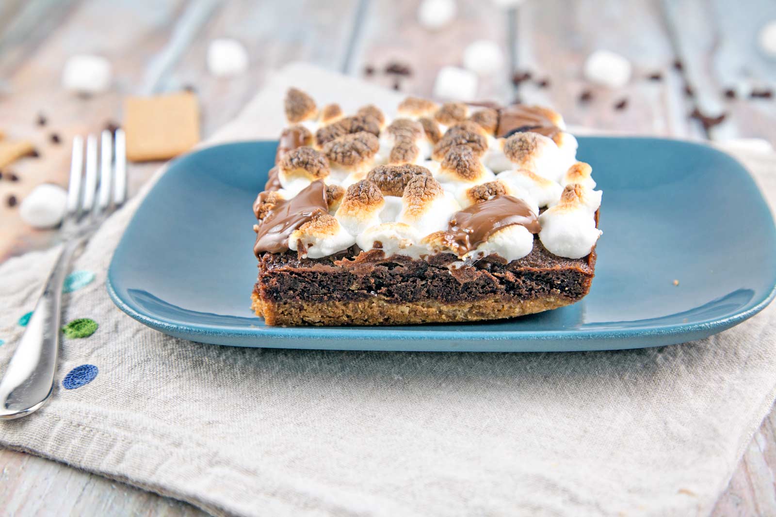 Small Batch S'mores Brownies: a graham cracker crust, rich decadent brownies, and broiled marshmallows - perfectly sized to feed four. {Bunsen Burner Bakery}