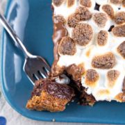 Small Batch S'mores Brownies: a graham cracker crust, rich decadent brownies, and broiled marshmallows - perfectly sized to feed four. {Bunsen Burner Bakery}