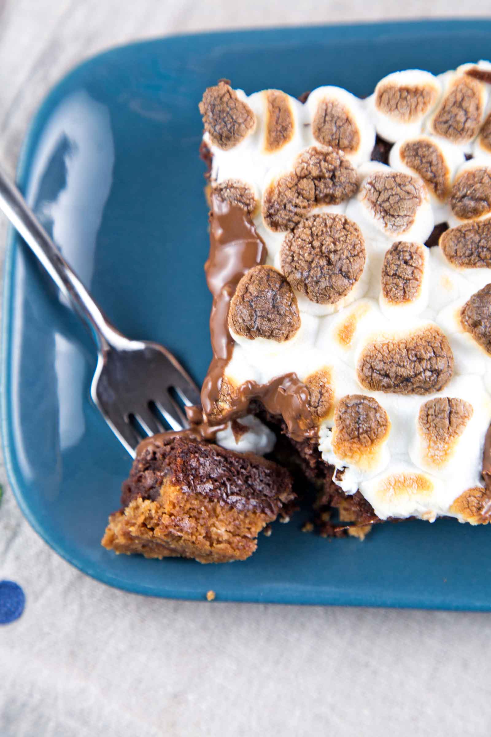 Small Batch S'mores Brownies: a graham cracker crust, rich decadent brownies, and broiled marshmallows - perfectly sized to feed four. {Bunsen Burner Bakery}