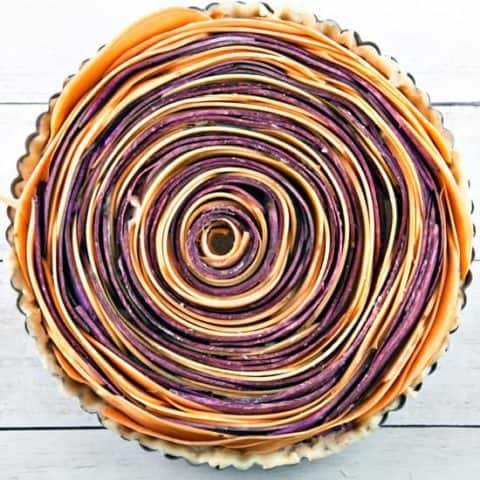Spiral Sweet Potato Tart with Whipped Maple Ricotta: both delicious and beautiful enough to star at your next holiday dinner. #bunsenburnerbakery #sweetpotato #tart #Thanksgiving #vegetarian #glutenfree