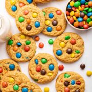 soft sugar cookies decorated with colorful m&ms