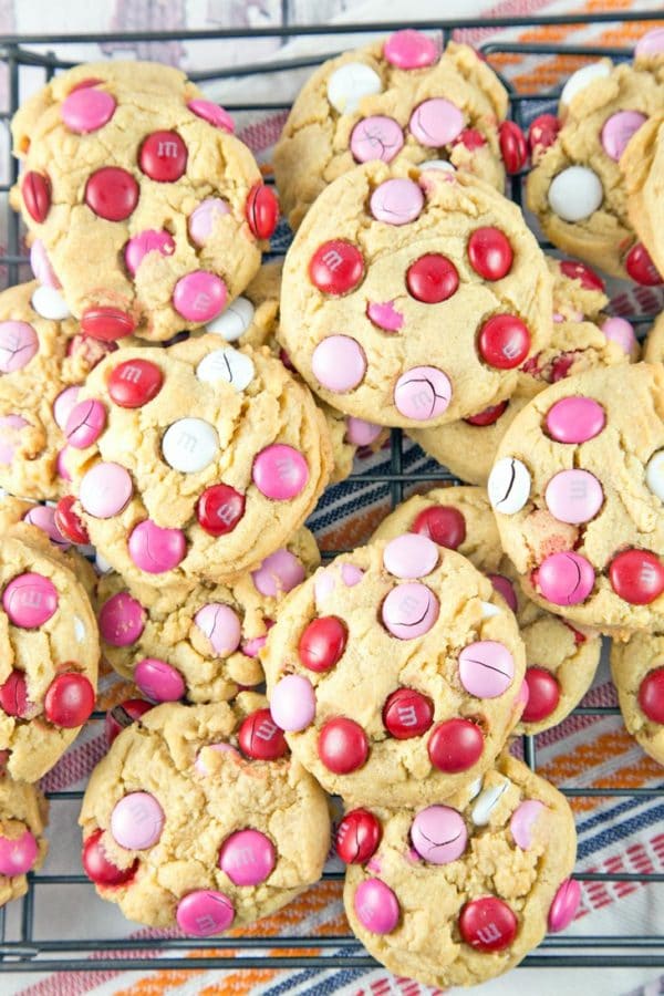 M&M Pudding Cookies: with a rich vanilla flavor and the crunch of M&Ms, these soft and chewy cookies are hard to beat! Use regular M&Ms year round or special colors for your favorite holiday! {Bunsen Burner Bakery}
