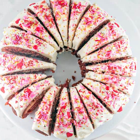 Red Velvet Cream Cheese Swirl Bundt Cake - Sprinkle Bakes