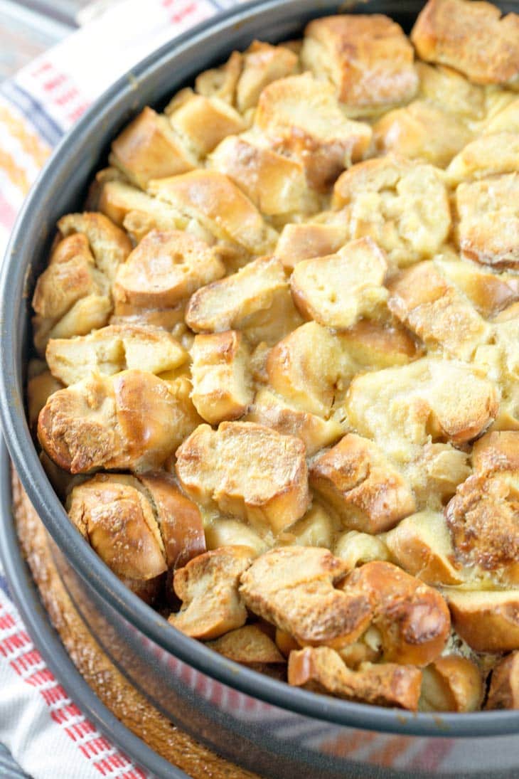 Soft Pretzel French Toast Casserole: sweet and salty, crunchy and soft, with a melted sugar crust. Perfect make-ahead breakfast for company! {Bunsen Burner Bakery}