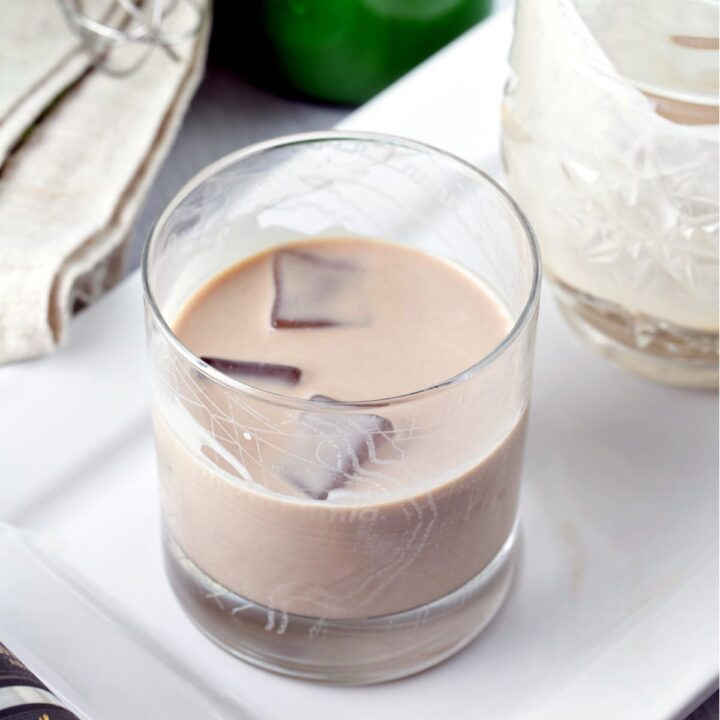 glass of homemade irish cream in a rocks glass